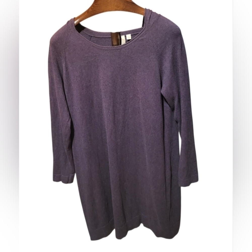 Pure Jill Cotton Cashmere Purple Plum Hooded Dress Size Large